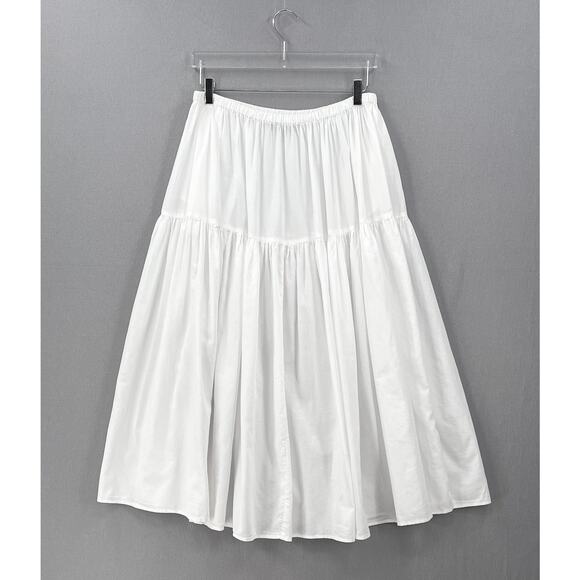 ENZA COSTA Tiered Maxi Skirt Womens XL White Cotton Full Pull On Boho Beachy NEW - Picture 6 of 16